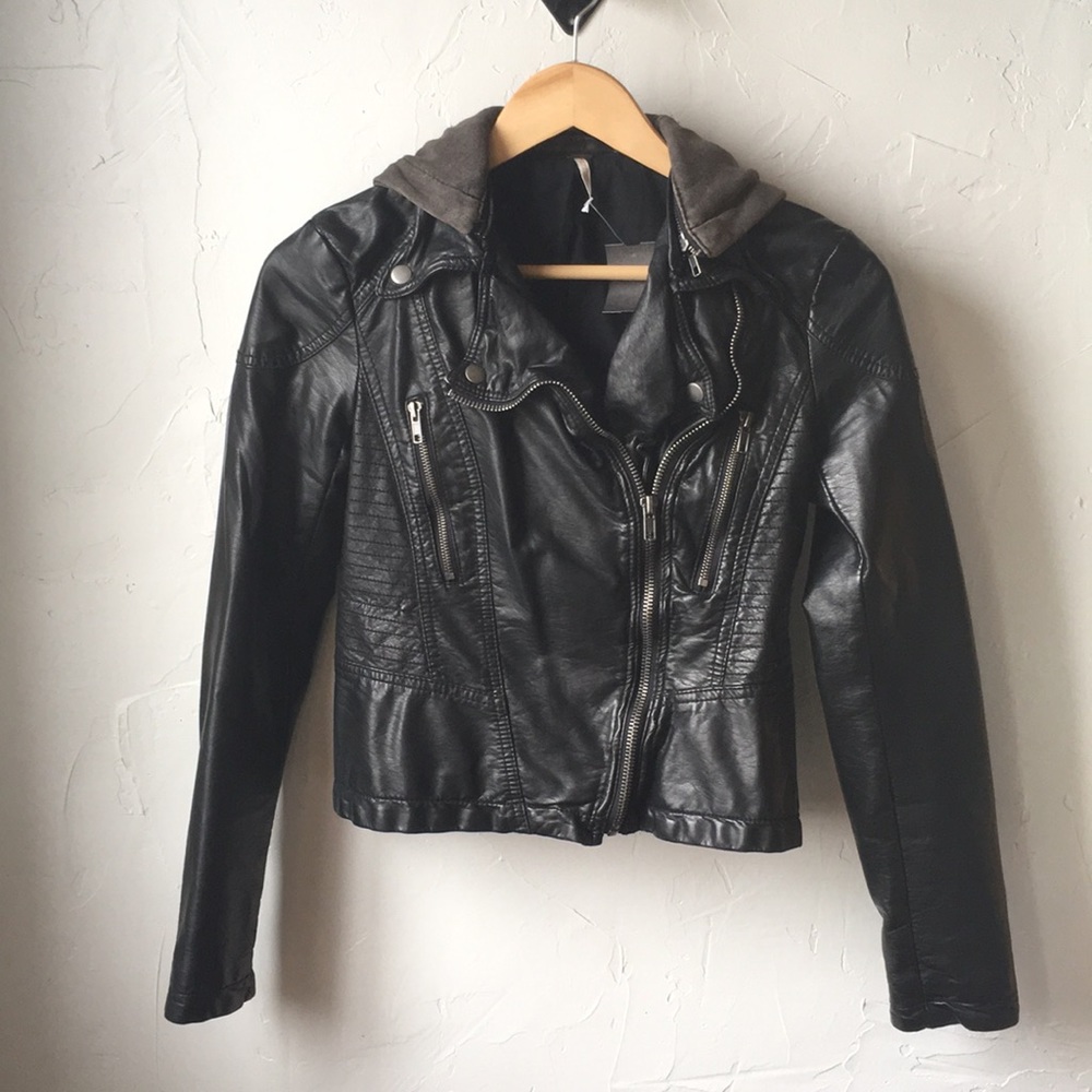 Free People leather jacket with removable hood